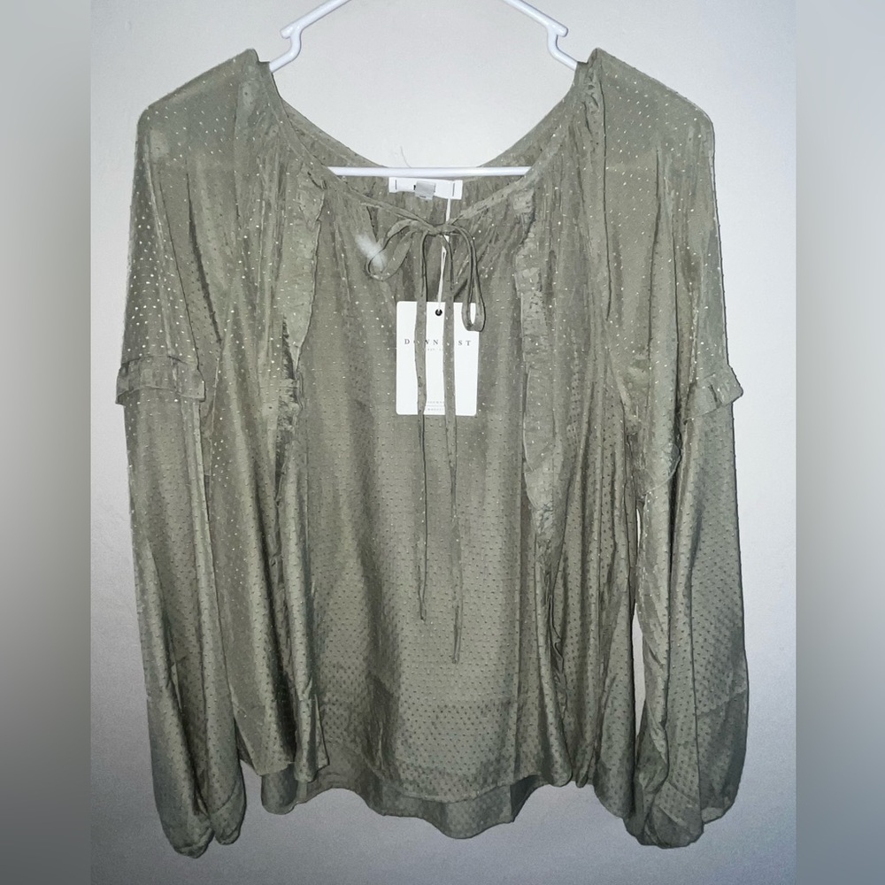Mine Olive Women's Blouse with Tie Neck